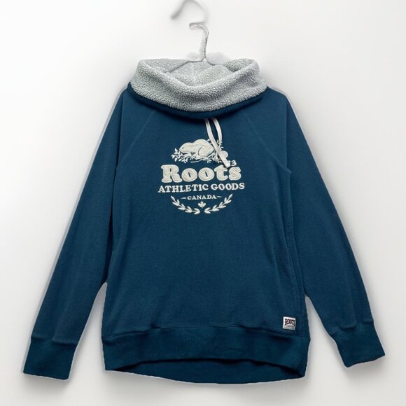 Y2K Roots Canada Cowl Neck Polar Fleece Sweater Pullover Blue Women's Size XS - Picture 1 of 14